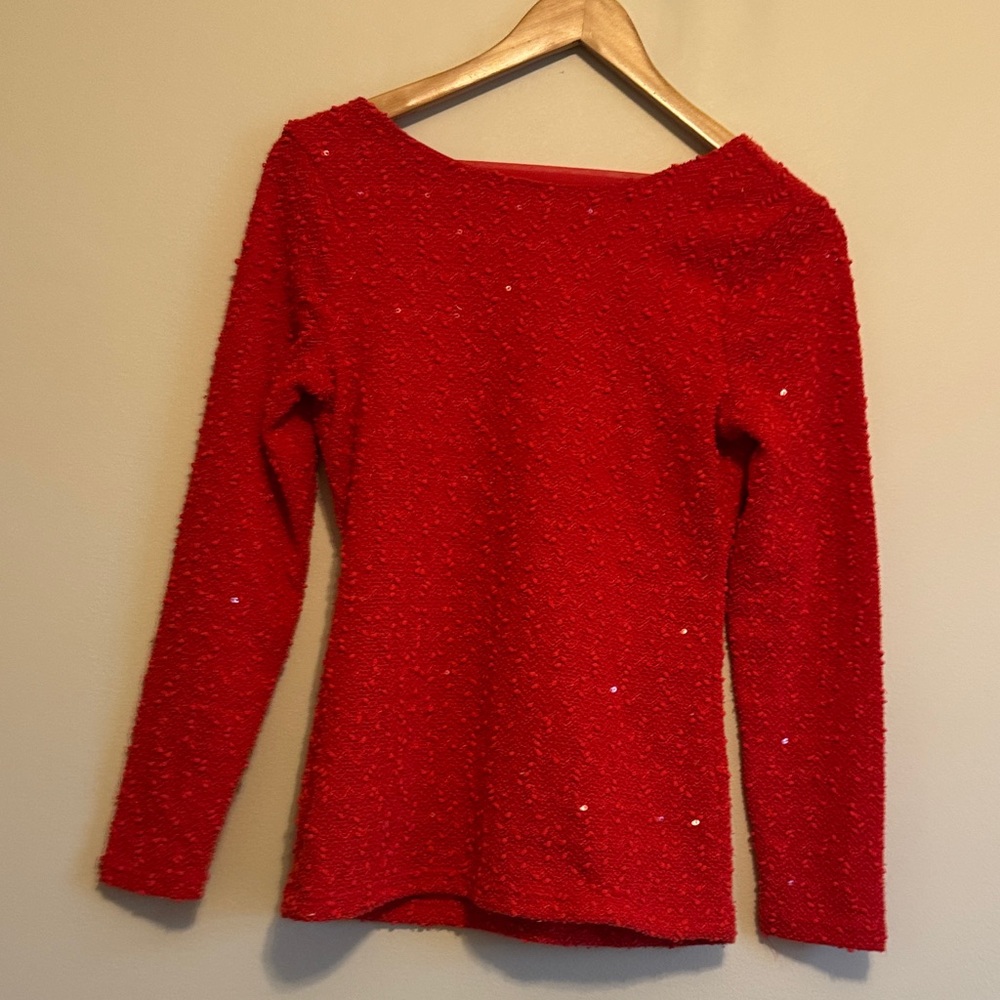 Jennifer Lopez Sparkle Red Knit Top